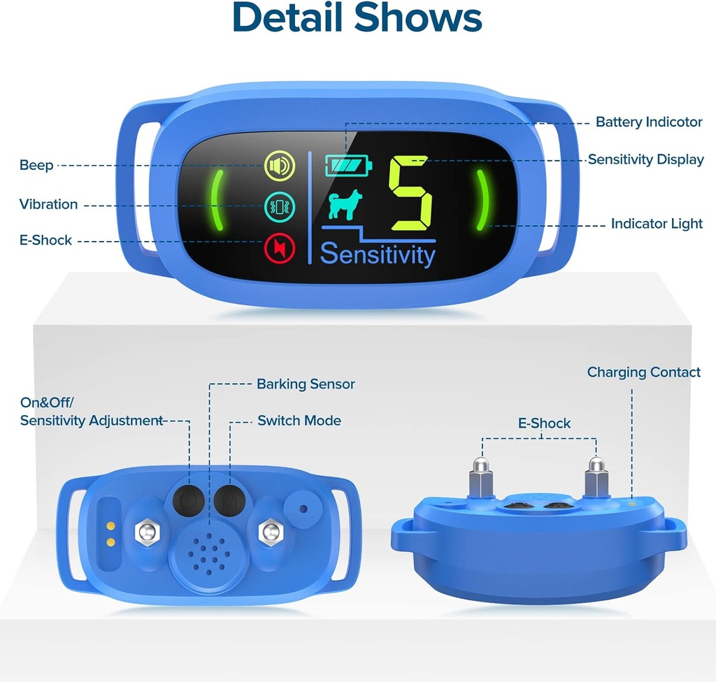 Dog Bark Collar, Rechargeable Smart Collar, Anti Barking Training Collar with 5 Adjustable Sensitivity Beep Vibration
