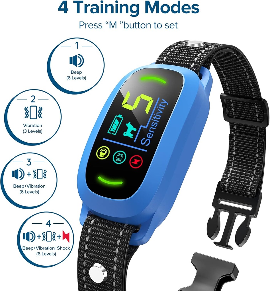 Dog Bark Collar, Rechargeable Smart Collar, Anti Barking Training Collar with 5 Adjustable Sensitivity Beep Vibration