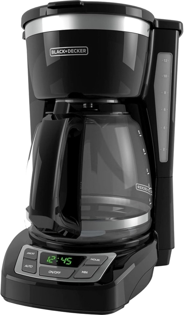 BLACK+DECKER 12-Cup Digital Coffee Maker, CM1160B, Programmable, Washable Basket Filter, Sneak-A-Cup, Auto Brew, Water Window, Keep Hot Plate