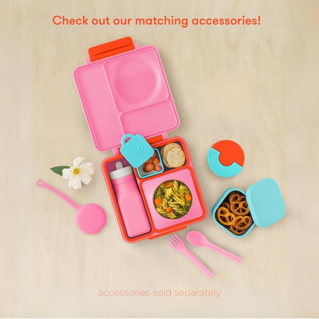 OmieBox Bento Box for Kids - Insulated with Leak Proof Thermos Food Jar - 3 Compartments, Two Temperature Zones (Single) (Packaging May Vary)