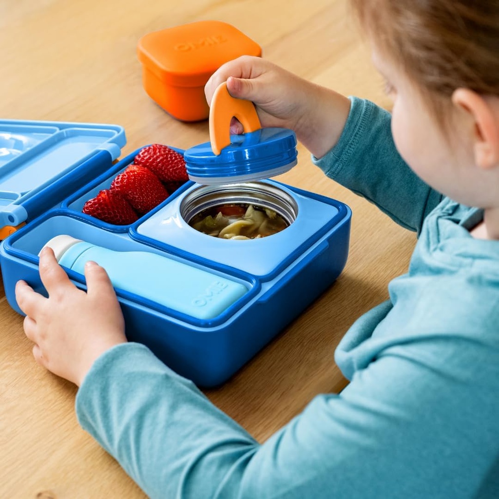 Omie OmieBox Bento Box for Kids - Insulated Lunch Box with Leak Proof Thermos Food Jar - 3 Compartments, 2 Temperature Zones