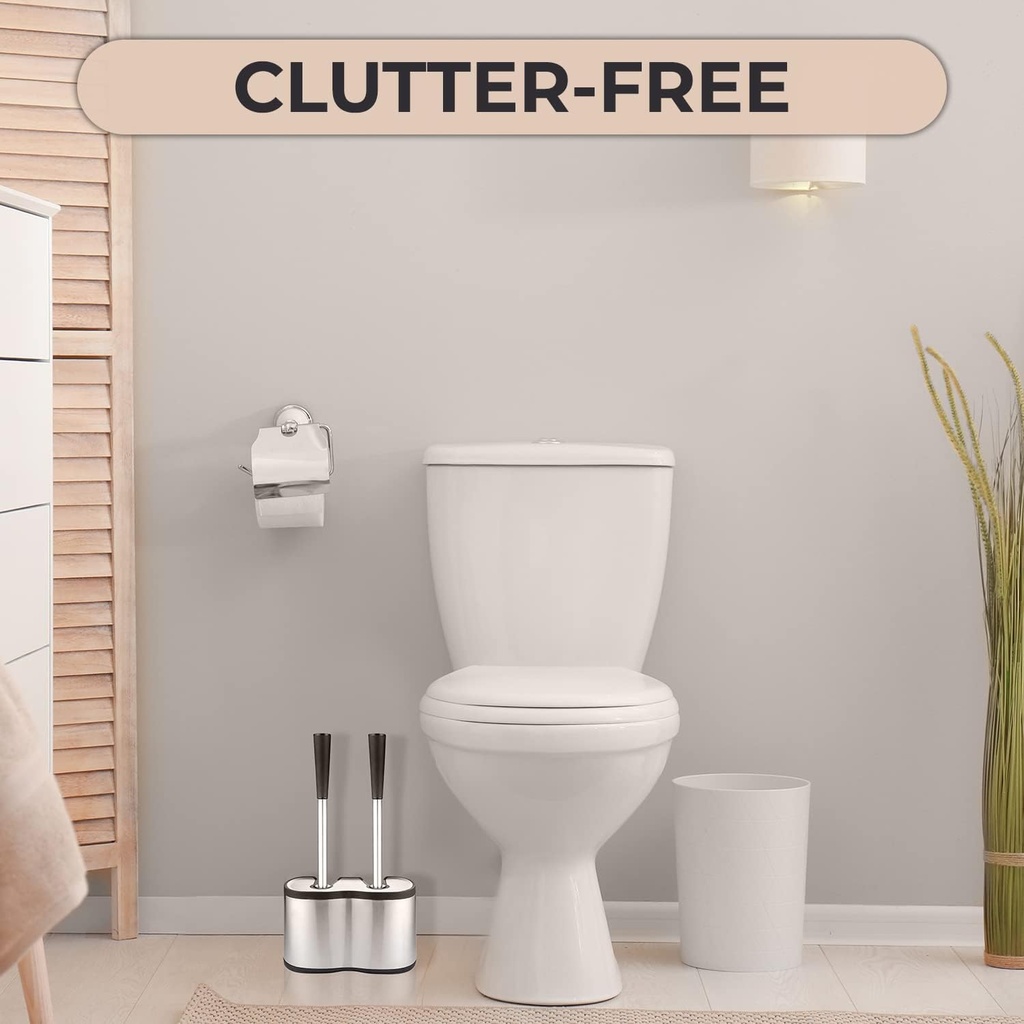 UMIEN Toilet Brush and Plunger Set - Stainless Steel Plunger and Toilet Brush Combo with Freestanding Canister - Modern and Sleek Bathroom Cleaning Accessories