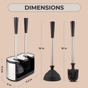 UMIEN Toilet Brush and Plunger Set - Stainless Steel Plunger and Toilet Brush Combo with Freestanding Canister - Modern and Sleek Bathroom Cleaning Accessories