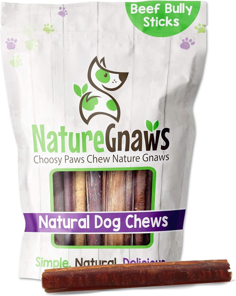 Nature Gnaws Large Bully Sticks for Dogs 5-6" (3 Count) - Thick Long Lasting for Aggressive Chewers and Large Dogs - Natural Beef Dog Chew Bones