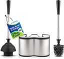 UMIEN Toilet Brush and Plunger Set - Stainless Steel Plunger and Toilet Brush Combo with Freestanding Canister - Modern and Sleek Bathroom Cleaning Accessories