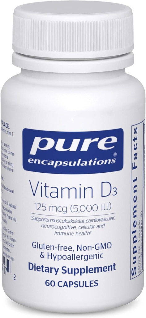 Pure Encapsulations Vitamin D3 125 mcg (5,000 IU) - Supplement to Support Bone, Joint, Breast, Heart, Colon, and Immune Health* - with Vitamin D