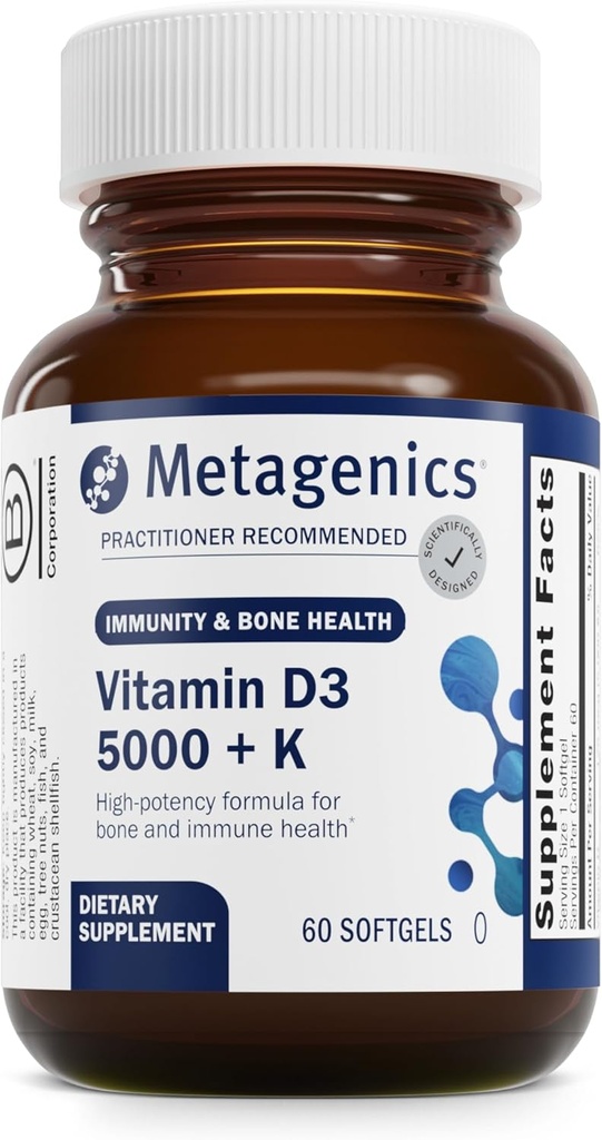Metagenics Vitamin D3 + K - for Immune Support, Bone Health & Heart Health* - Vitamin D with MK-7 (Vitamin K2) - Non-GMO - Gluten-Free - 60 Softgels
