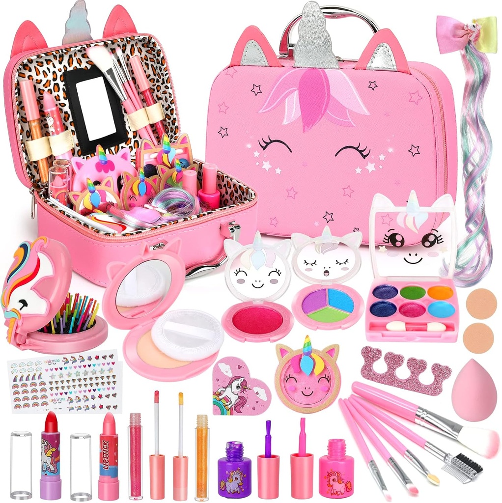 Kids Washable Makeup Girls Toys - Girls Makeup Kit for Kids Makeup Set Real Makeup for Kid Little Girls Toddlers Children Princess Christmas Birthday Gifts Toys for 3 4 5 6 7 8 9 10 Year Old Girls